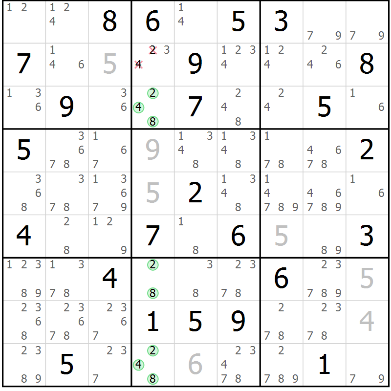Position des candidats pour la solution de la Gr 83 page 86 du magazine de sudoku Sudoku Suprême n° 039