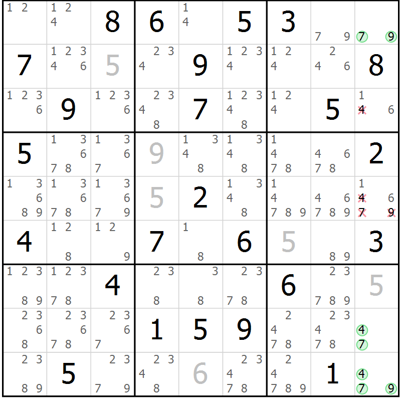 Position des candidats pour la solution de la Gr 83 page 86 du magazine de sudoku Sudoku Suprême n° 039