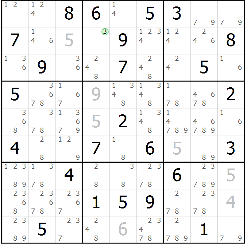 Position des candidats pour la solution de la Gr 83 page 86 du magazine de sudoku Sudoku Suprême n° 039