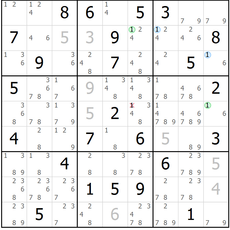 Position des candidats pour la solution de la Gr 83 page 86 du magazine de sudoku Sudoku Suprême n° 039