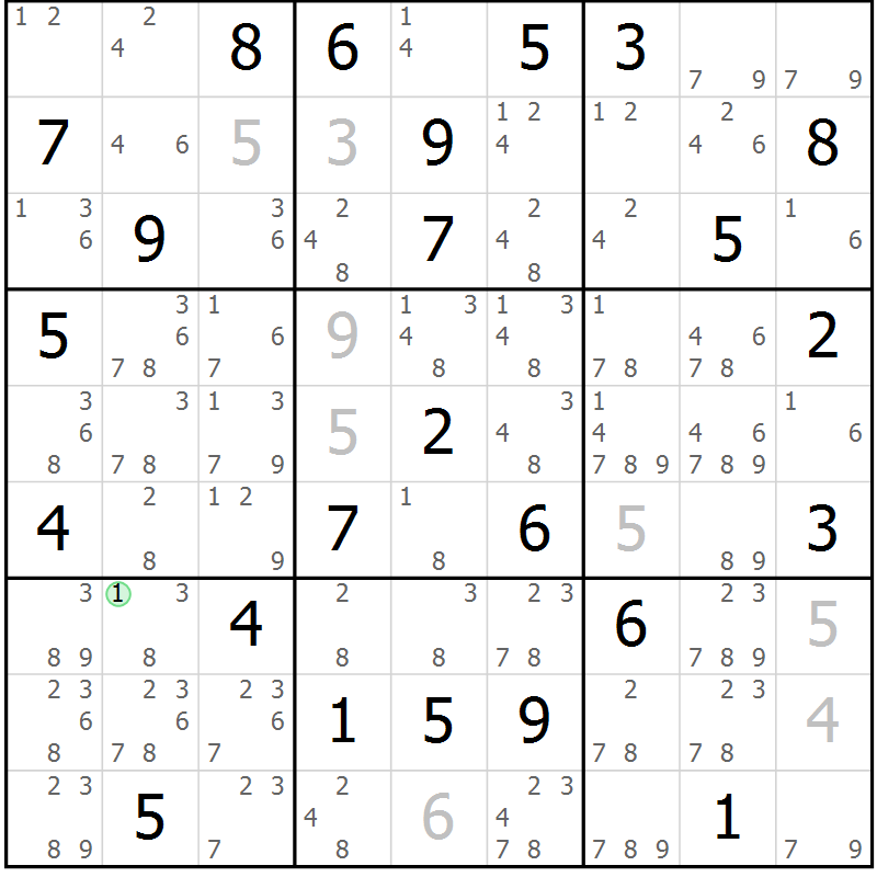 Position des candidats pour la solution de la Gr 83 page 86 du magazine de sudoku Sudoku Suprême n° 039