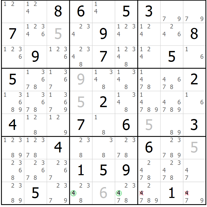 Position des candidats pour la solution de la Gr 83 page 86 du magazine de sudoku Sudoku Suprême n° 039