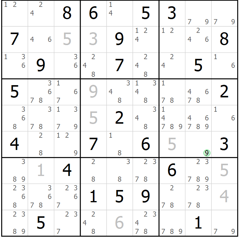 Position des candidats pour la solution de la Gr 83 page 86 du magazine de sudoku Sudoku Suprême n° 039