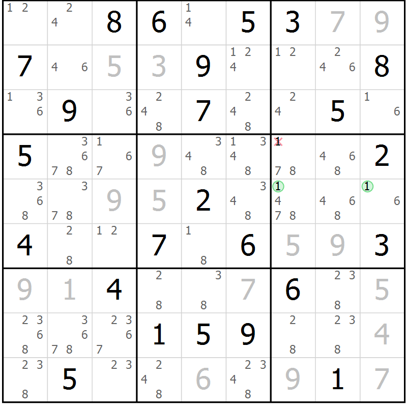 Position des candidats pour la solution de la Gr 83 page 86 du magazine de sudoku Sudoku Suprême n° 039