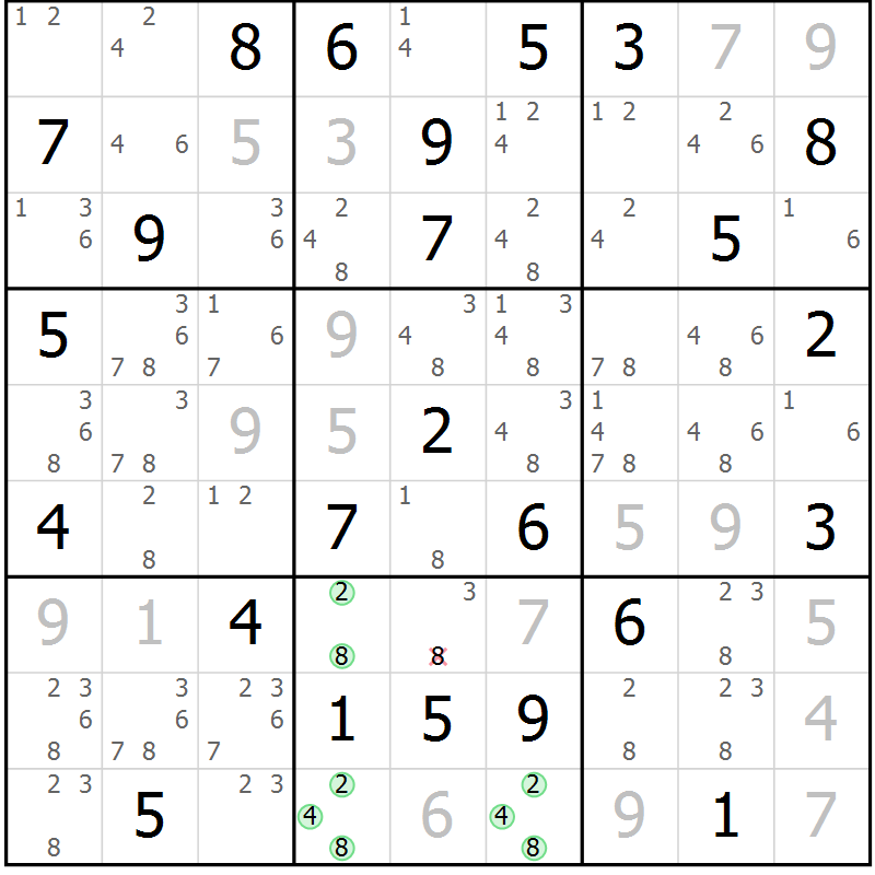 Position des candidats pour la solution de la Gr 83 page 86 du magazine de sudoku Sudoku Suprême n° 039
