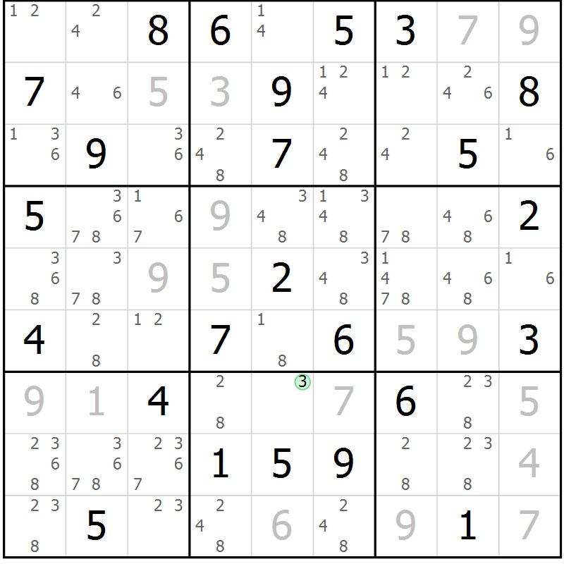 Position des candidats pour la solution de la Gr 83 page 86 du magazine de sudoku Sudoku Suprême n° 039