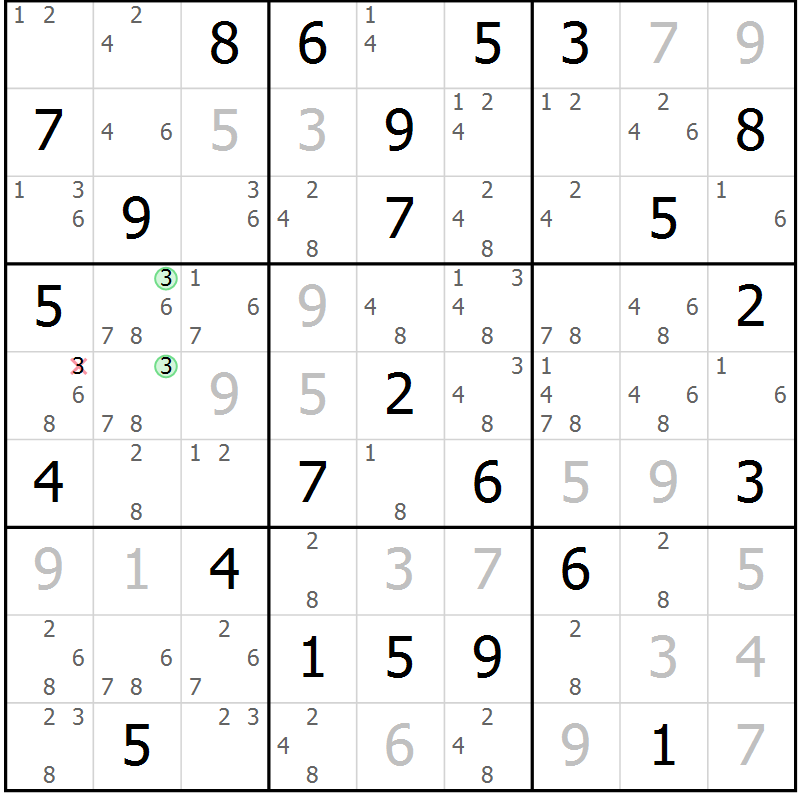 Position des candidats pour la solution de la Gr 83 page 86 du magazine de sudoku Sudoku Suprême n° 039