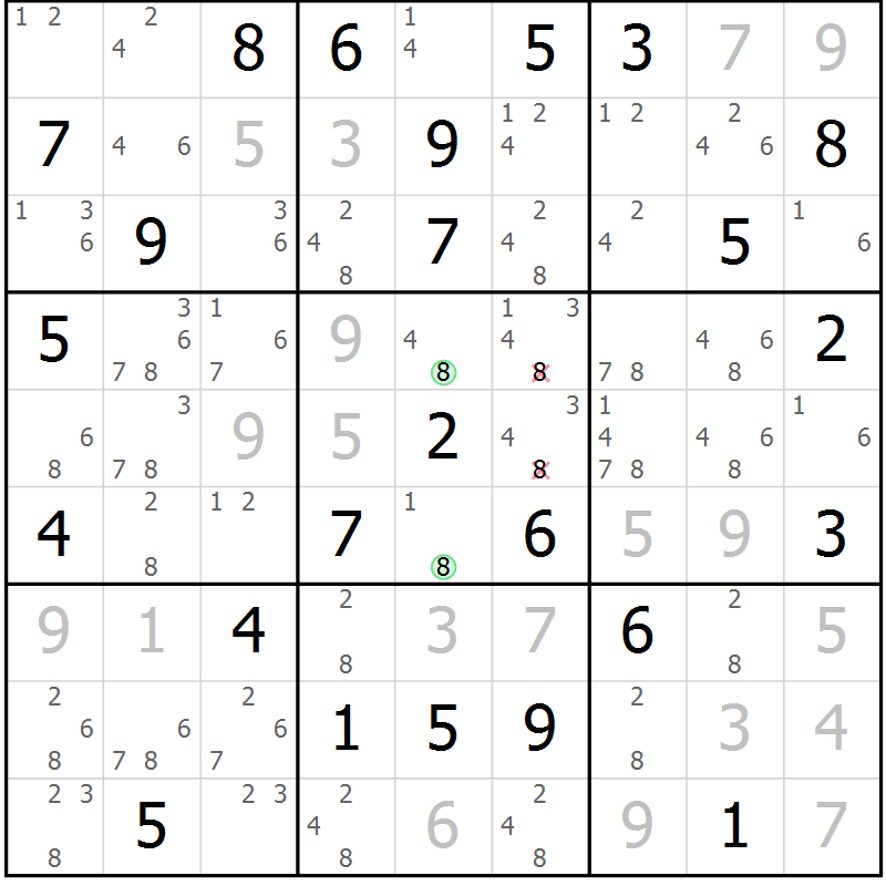 Position des candidats pour la solution de la Gr 83 page 86 du magazine de sudoku Sudoku Suprême n° 039