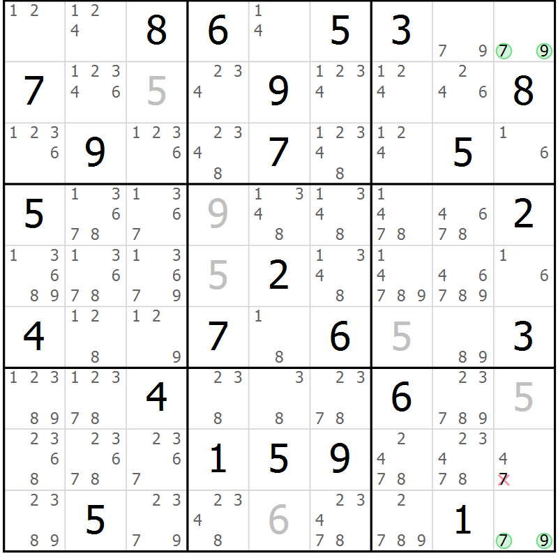 Position des candidats pour la solution de la Gr 83 page 86 du magazine de sudoku Sudoku Suprême n° 039