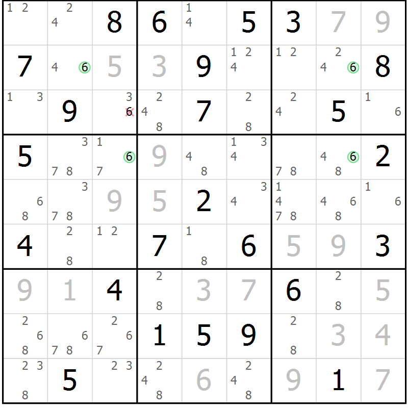 Position des candidats pour la solution de la Gr 83 page 86 du magazine de sudoku Sudoku Suprême n° 039