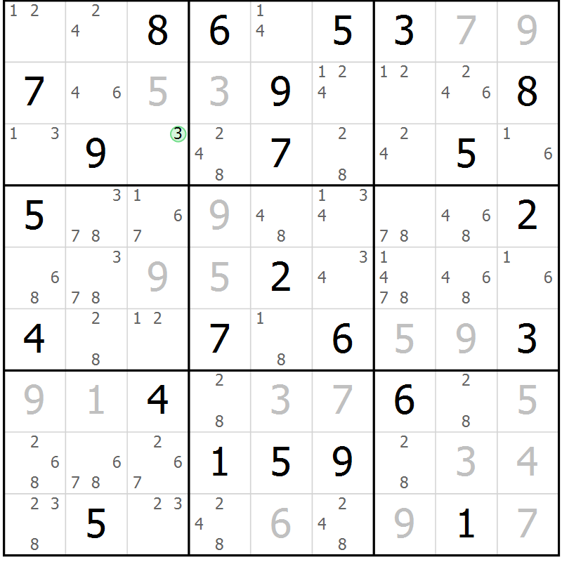 Position des candidats pour la solution de la Gr 83 page 86 du magazine de sudoku Sudoku Suprême n° 039