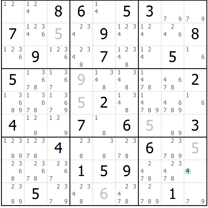 Position des candidats pour la solution de la Gr 83 page 86 du magazine de sudoku Sudoku Suprême n° 039