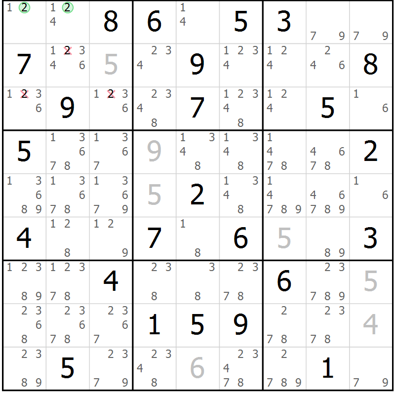 Position des candidats pour la solution de la Gr 83 page 86 du magazine de sudoku Sudoku Suprême n° 039