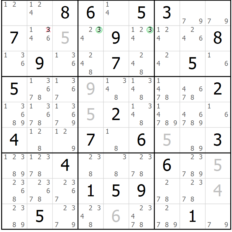 Position des candidats pour la solution de la Gr 83 page 86 du magazine de sudoku Sudoku Suprême n° 039