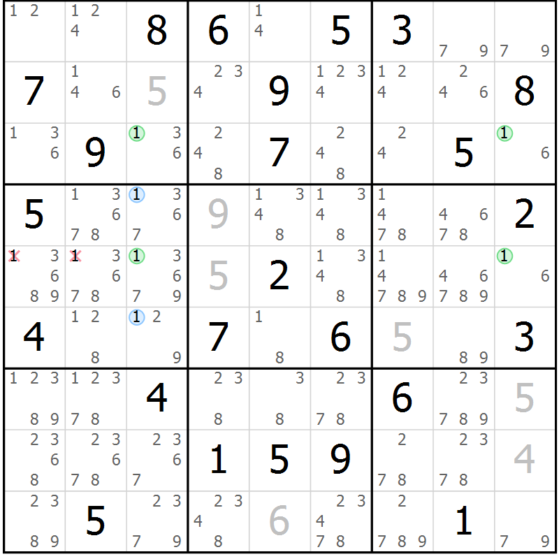 Position des candidats pour la solution de la Gr 83 page 86 du magazine de sudoku Sudoku Suprême n° 039