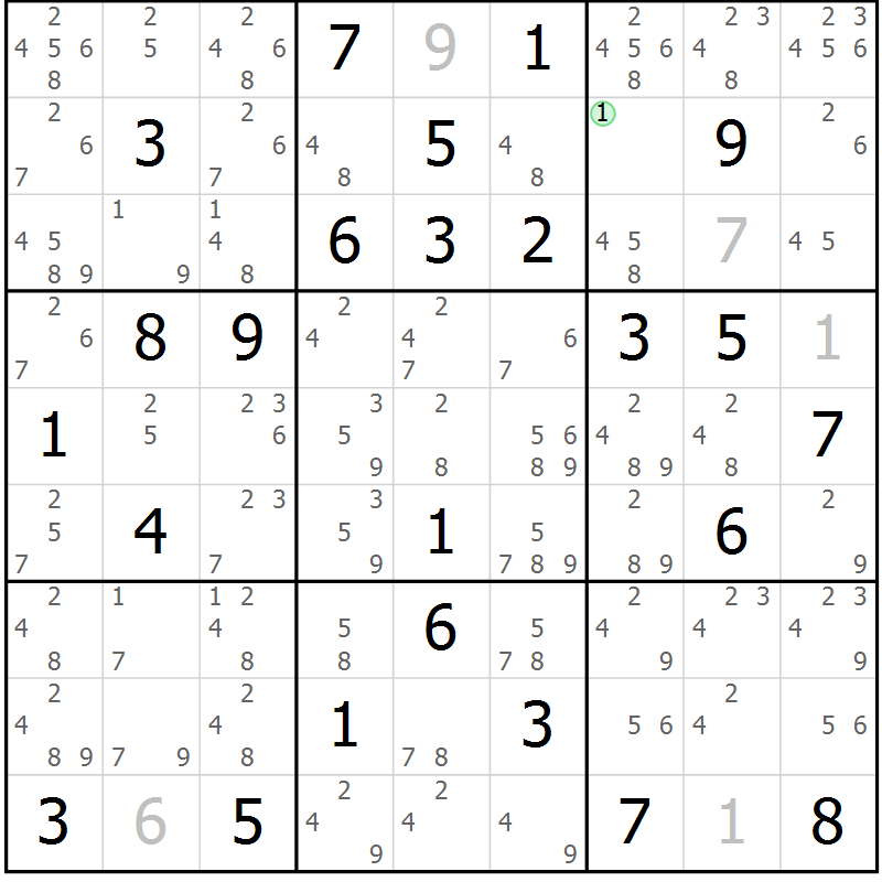 Position des candidats pour la solution de la Gr 84 page 87 du magazine de sudoku Sudoku Suprême n° 039