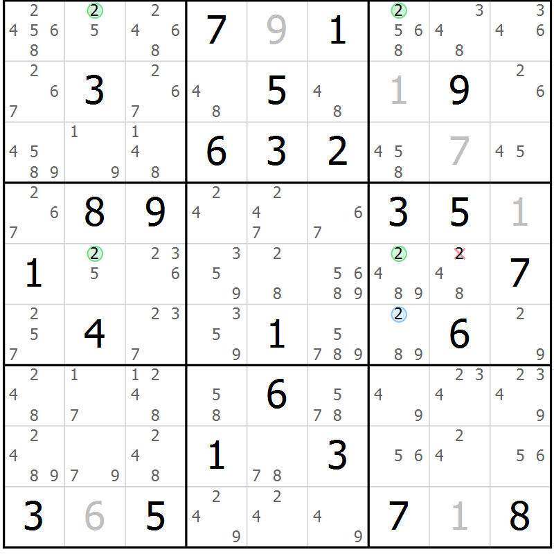 Position des candidats pour la solution de la Gr 84 page 87 du magazine de sudoku Sudoku Suprême n° 039