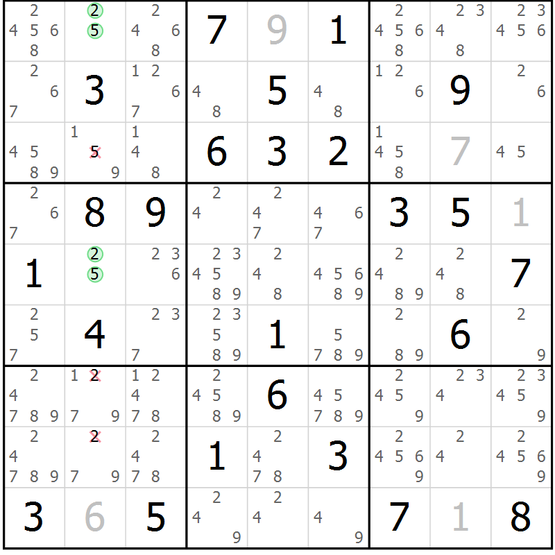 Position des candidats pour la solution de la Gr 84 page 87 du magazine de sudoku Sudoku Suprême n° 039