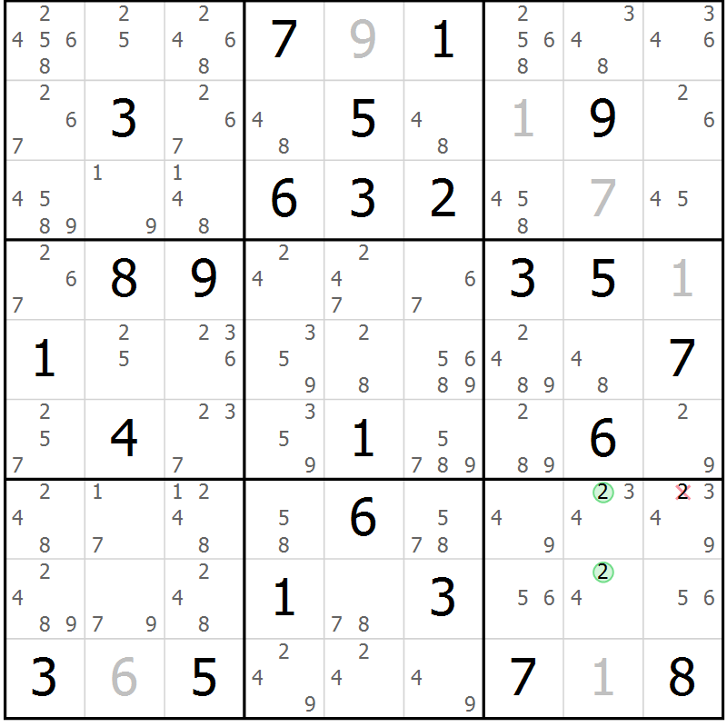 Position des candidats pour la solution de la Gr 84 page 87 du magazine de sudoku Sudoku Suprême n° 039