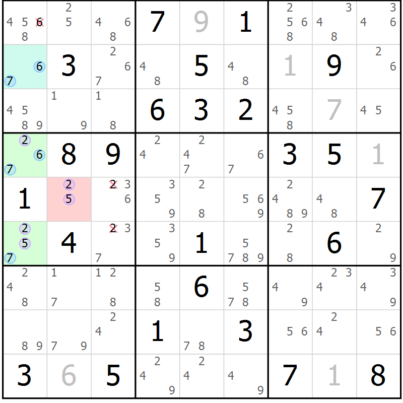 Position des candidats pour la solution de la Gr 84 page 87 du magazine de sudoku Sudoku Suprême n° 039