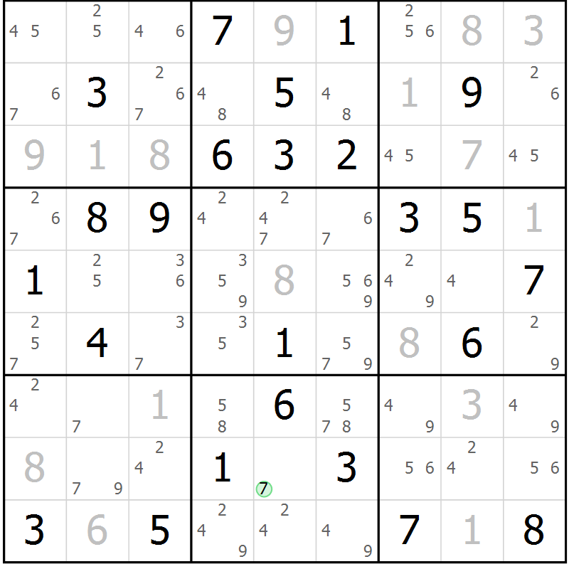 Position des candidats pour la solution de la Gr 84 page 87 du magazine de sudoku Sudoku Suprême n° 039