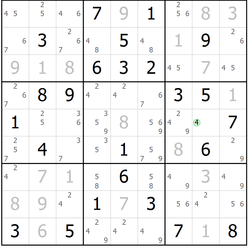 Position des candidats pour la solution de la Gr 84 page 87 du magazine de sudoku Sudoku Suprême n° 039