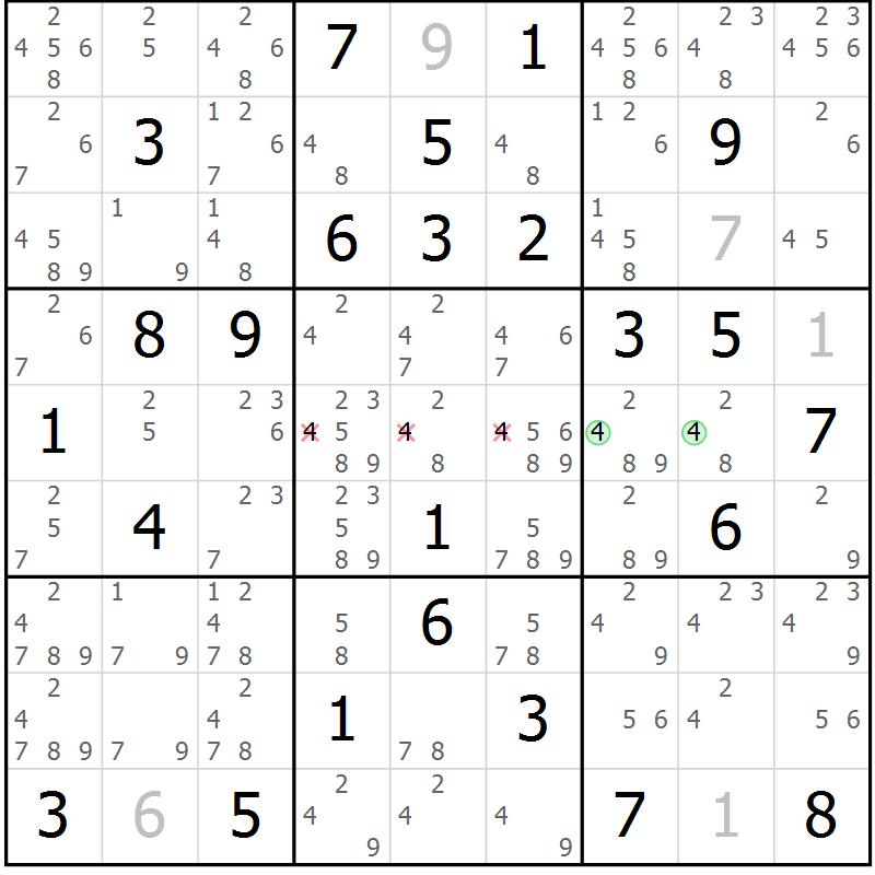 Position des candidats pour la solution de la Gr 84 page 87 du magazine de sudoku Sudoku Suprême n° 039