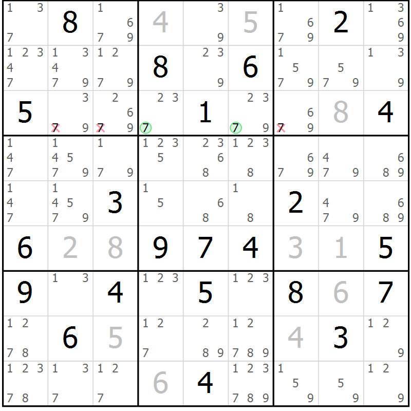 Position des candidats pour la solution de la Gr 9 page 12 du magazine de sudoku Sudoku Suprême n° 039