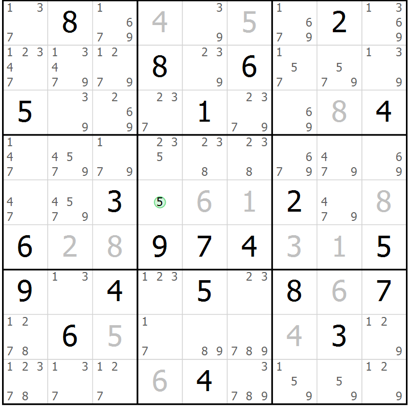 Position des candidats pour la solution de la Gr 9 page 12 du magazine de sudoku Sudoku Suprême n° 039