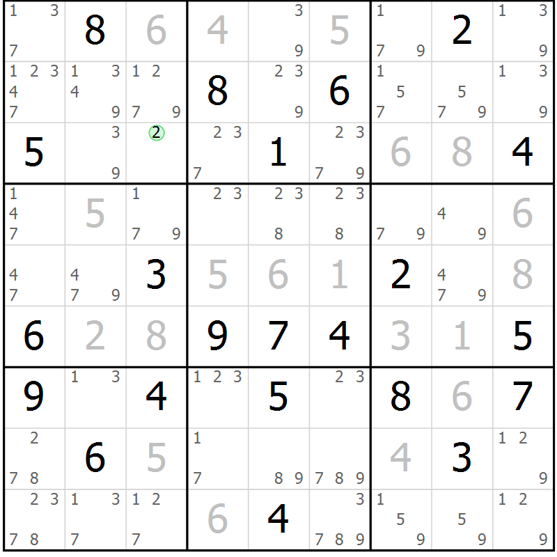 Position des candidats pour la solution de la Gr 9 page 12 du magazine de sudoku Sudoku Suprême n° 039