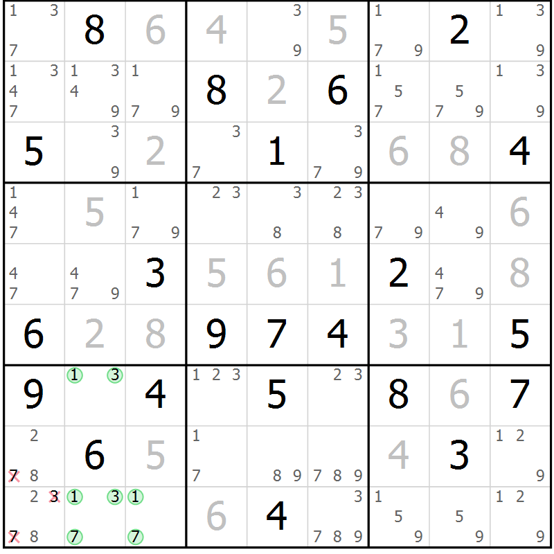Position des candidats pour la solution de la Gr 9 page 12 du magazine de sudoku Sudoku Suprême n° 039