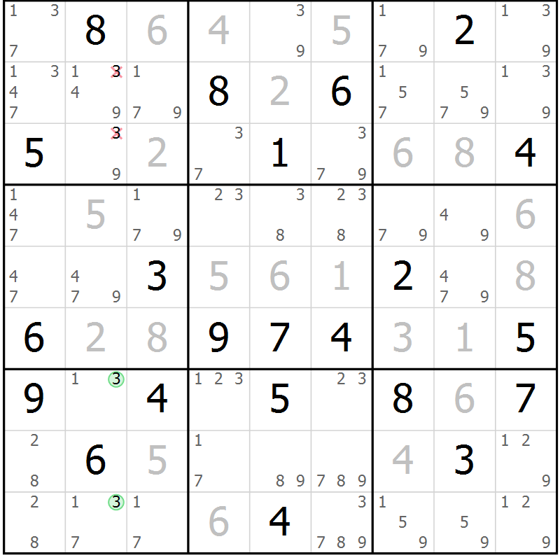 Position des candidats pour la solution de la Gr 9 page 12 du magazine de sudoku Sudoku Suprême n° 039