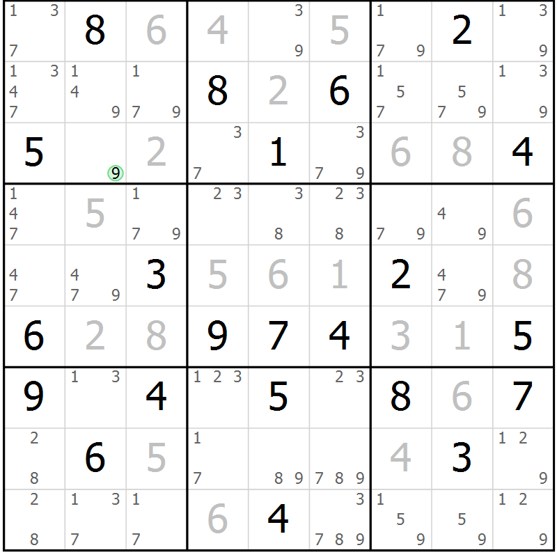 Position des candidats pour la solution de la Gr 9 page 12 du magazine de sudoku Sudoku Suprême n° 039