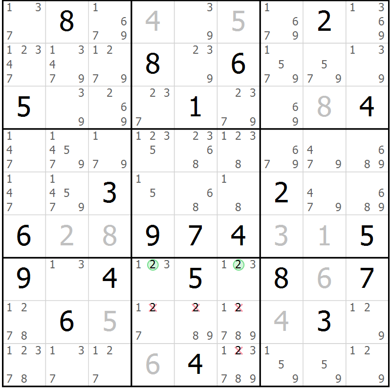 Position des candidats pour la solution de la Gr 9 page 12 du magazine de sudoku Sudoku Suprême n° 039