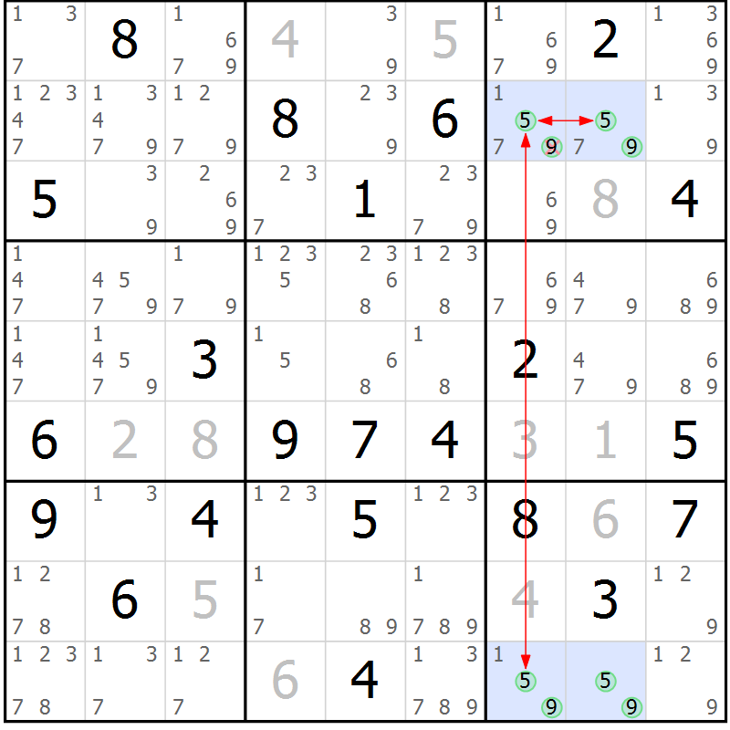 Position des candidats pour la solution de la Gr 9 page 12 du magazine de sudoku Sudoku Suprême n° 039
