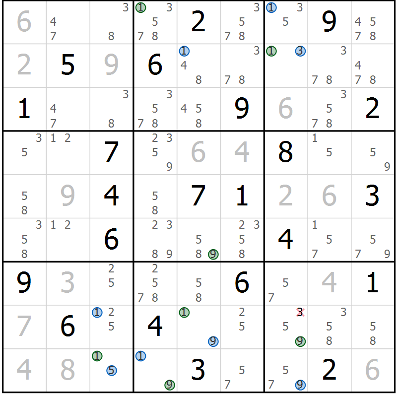 Position des candidats pour la solution de la Gr 1 page 4 du magazine de sudoku Sudoku Suprême n° 039