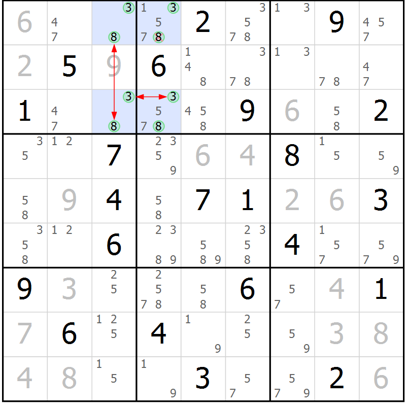 Position des candidats pour la solution de la Gr 1 page 4 du magazine de sudoku Sudoku Suprême n° 039