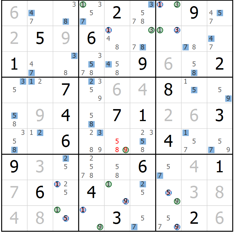 Position des candidats pour la solution de la Gr 1 page 4 du magazine de sudoku Sudoku Suprême n° 039