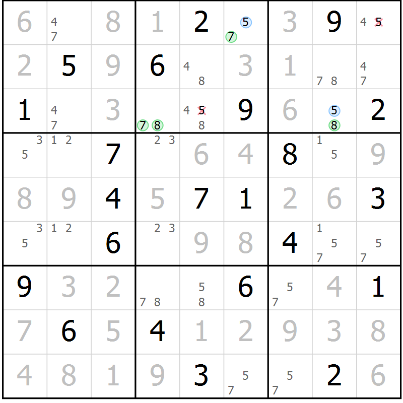 Position des candidats pour la solution de la Gr 1 page 4 du magazine de sudoku Sudoku Suprême n° 039