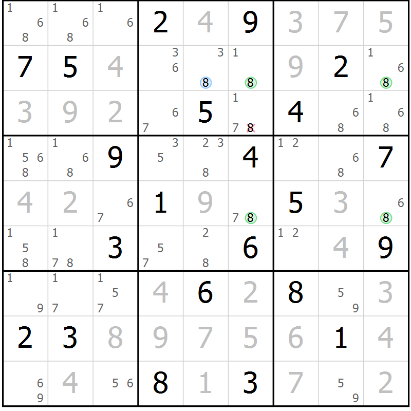 Position des candidats pour la solution de la Gr 10 page 13 du magazine de sudoku Sudoku Suprême n° 039