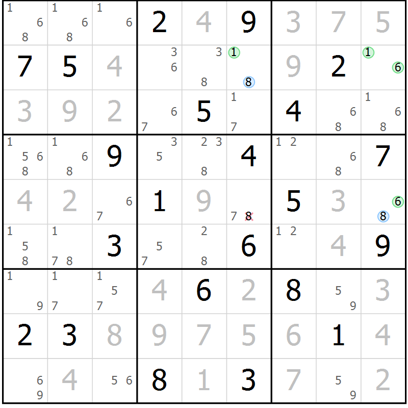 Position des candidats pour la solution de la Gr 10 page 13 du magazine de sudoku Sudoku Suprême n° 039
