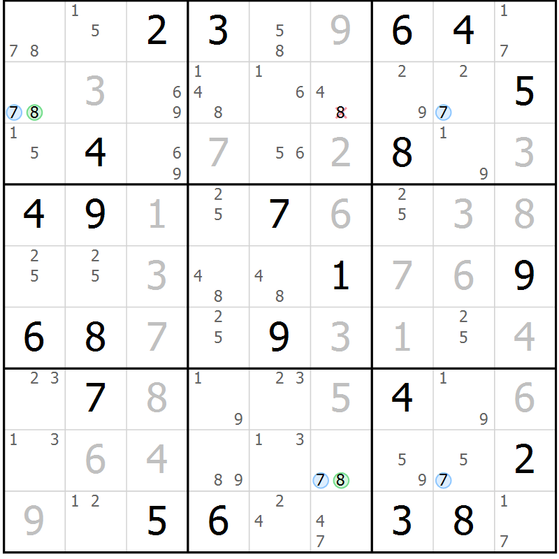 Position des candidats pour la solution de la Gr 13 page 16 du magazine de sudoku Sudoku Suprême n° 039