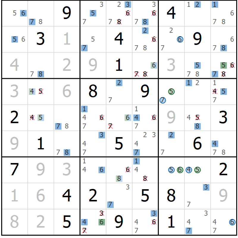 Position des candidats pour la solution de la Gr 14 page 17 du magazine de sudoku Sudoku Suprême n° 039