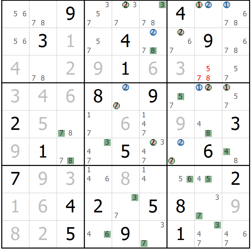 Position des candidats pour la solution de la Gr 14 page 17 du magazine de sudoku Sudoku Suprême n° 039