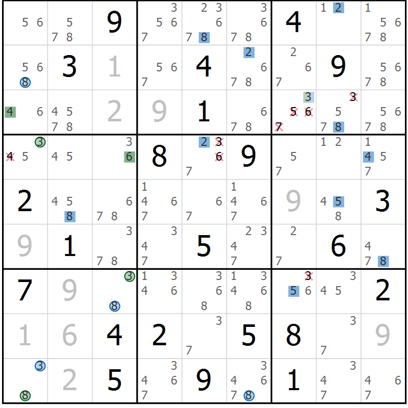 Position des candidats pour la solution de la Gr 14 page 17 du magazine de sudoku Sudoku Suprême n° 039