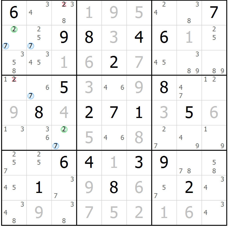 Position des candidats pour la solution de la Gr 16 page 19 du magazine de sudoku Sudoku Suprême n° 039