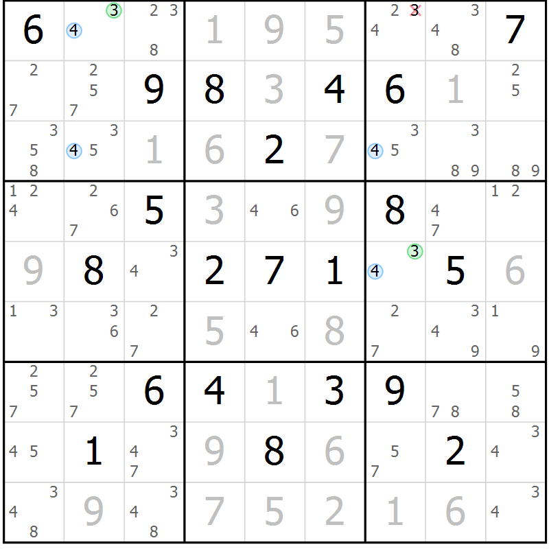 Position des candidats pour la solution de la Gr 16 page 19 du magazine de sudoku Sudoku Suprême n° 039