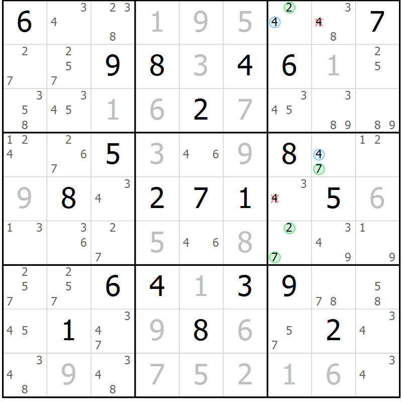 Position des candidats pour la solution de la Gr 16 page 19 du magazine de sudoku Sudoku Suprême n° 039