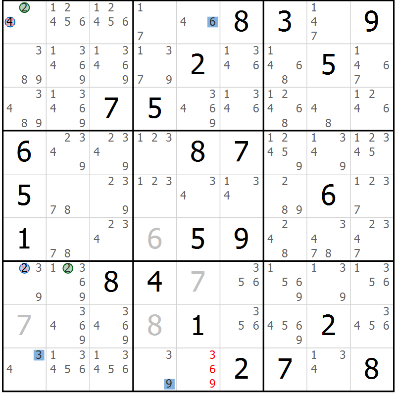 Position des candidats pour la solution de la Gr 17 page 20 du magazine de sudoku Sudoku Suprême n° 039