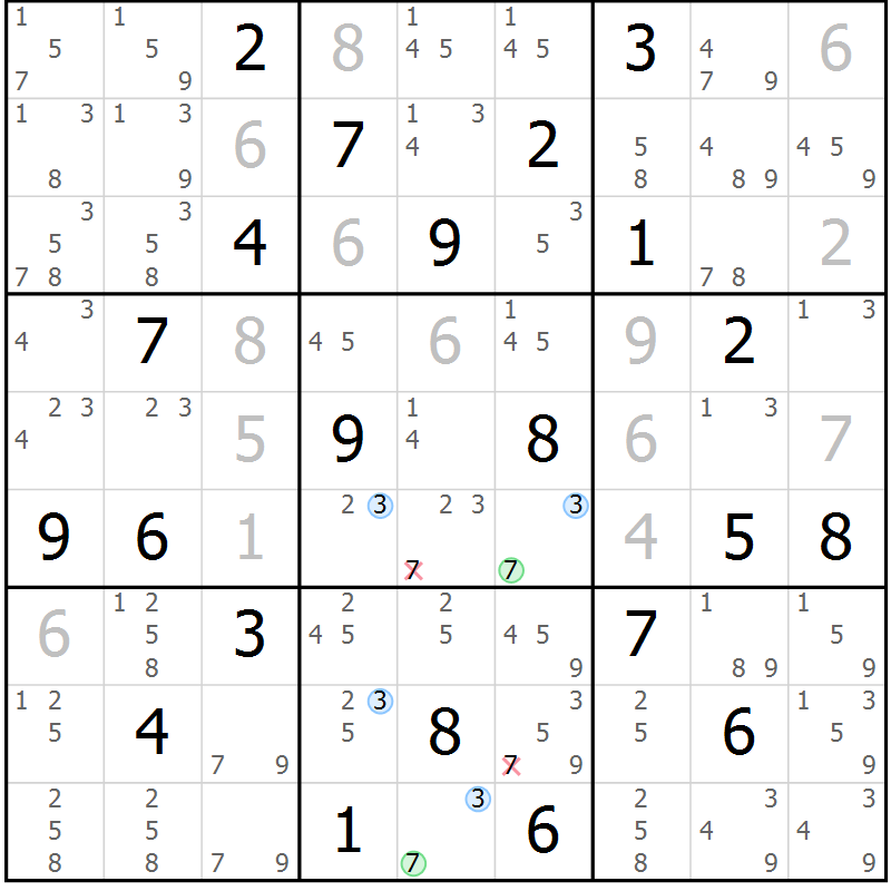 Position des candidats pour la solution de la Gr 19 page 22 du magazine de sudoku Sudoku Suprême n° 039